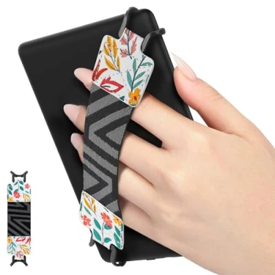 Abbildung von MoKo Handschlaufe für 6 8&quot; Kindle eReaders Fire Tablet Kindle/Kobo/Voyaga/Lenovo/Sony E Book Tablet, Elastisches Halteband Leicht und Tragbar Fingerhalterung Griff Halter, Blume