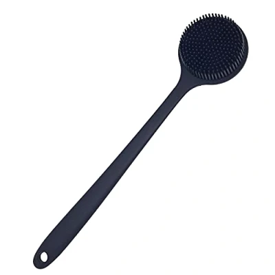 Abbildung von DNC Rückenschrubber für Dusche, weiches Silikon, Badebürste mit langem Griff (schwarz)
