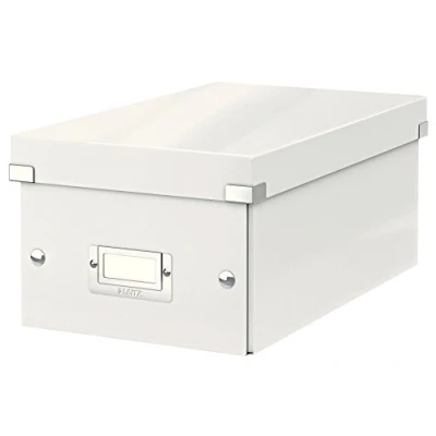 Abbildung von Leitz Click &amp; Store kleine längliche Aufbewahrungsbox, DVD Aufbewahrung, Ideal als Geschenkbox mit Deckel, Stapelbox aus hochwertiger Hartpappe laminierter Oberfläche, Weiß, 60420001