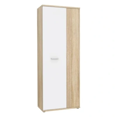 Abbildung von FORTE NET106 Schrank 70, Schuhschrank, Garderobenschrank, Abstellraum, Drehtürenschrank, 2 türig mit Einlegeböden, Weiß Holzdekor: Sonoma Eiche, 69 cm breit x 179 hoch 35 tief