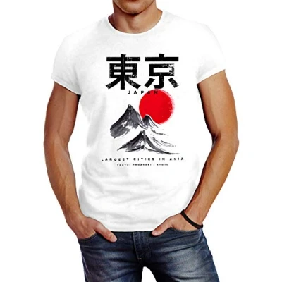 Abbildung von Neverless Print Shirt Herren T Tokyo Asia Japan Berge City Urban Kanji Slim Fit Neverless® mit