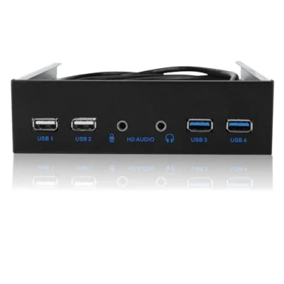 Abbildung von ASHATA USB 3.0 Front Panel, Frontplatte Panel 5.25 Zoll Multifunktion USB3.0+USB2.0 Hub,Super Speed 4,8 Gbit/s Hub mit HD Audio/Mikrofon Eingang Schwarz