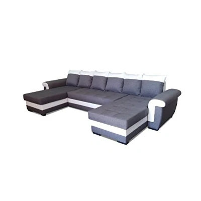 Abbildung von All4All Ecksofa mit Schlaffunktion Ivett U 330 cm x 158 Wohnlandschaft Form XXL Sofa 2 Bettkasten Schlafsofa Groß Grau/Weiß Gewebe Kunstleder Modern 19