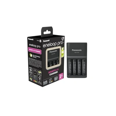 Abbildung von Panasonic eneloop SmartPlus Ladegerät für 1 4 AA/AAA NI MH Akkus, mit LED Anzeigen und 10 Sicherheitsfunktionen, einschließlich AA/Mignon verbesserte Kapazität von min. 2000