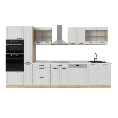 Abbildung von Vicco Küchenzeile R Line, Weiß Landhaus/Goldkraft Eiche, 350 cm, AP Marmor