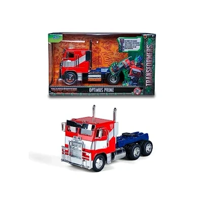 Abbildung von Jada Toys Transformers Optimus Prime (T7) als Auto Truck aus Aufstieg der Bestien, Die Cast Modellauto für Kinder und Erwachsene ab 8 Jahre, 1:24, 27cm, rot blau