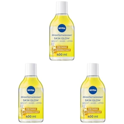 Abbildung von NIVEA Skin Glow Mizellenwasser, Gesichtswasser mit Aminosäurekomplex, Vitamin C und E, Make up Entferner für wasserfestes up,Mizellen Reinigungswasser 5% Serum müde Haut (400 ml)