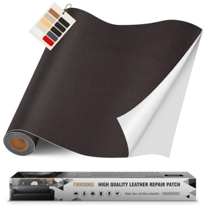 Abbildung von FBKOQKU Leder Reparatur Set, Kunstleder Selbstklebend, 40 x 200cm, Kaffee, Wasserfest, Einfache Anwendung, Breite Verwendbarkeit, Für Möbel, Sofa, Autositze, Taschen, und Renovierung