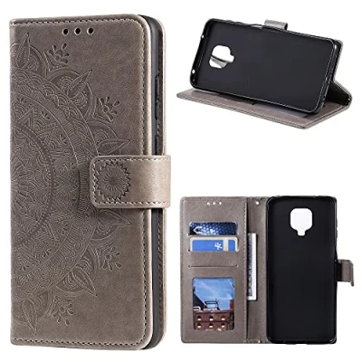 Abbildung von CoverKingz Handytasche kompatibel mit Motorola Moto G9 Play Handy Case Kartenfach Handyhülle Flipcase klappbar Motiv Mandala Grau