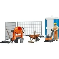 Abbildung von Bruder® Spielwelt 62008 bworld Baustellenset, mit Bauarbeiter Betonmischer WC Bauzaun für Kinder ab 4 Jahren
