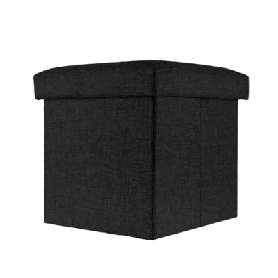 Abbildung von INTIRILIFE Faltbarer Sitzhocker 30x30x30 cm in Diamant SCHWARZ Sitzwürfel mit Stauraum und Deckel aus Stoff Leinen Optik Sitzcube Fußablage Aufbewahrungsbox Truhe Sitzbank