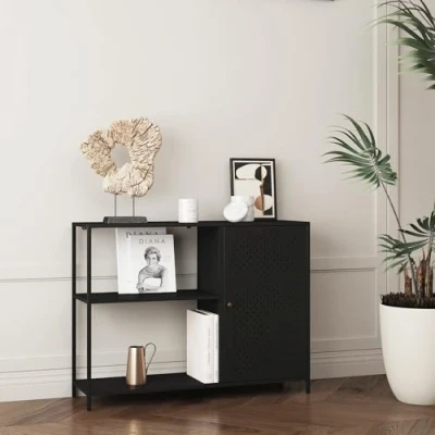 Abbildung von en.casa Sideboard, »Viitasaari« mit Schranktür Metall 100x30x75 cm Schwarz