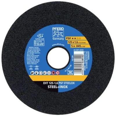 Abbildung von PFERD Trennscheibe EHT, 10 Stück 125x1,6x22,23 mm, gerade, Universallinie PSF STEELOX 69198296 für Stahl und Edelstahl (INOX)