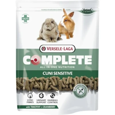 Abbildung von Versele Laga Complete Cuni Sensitive 500 g Alleinfuttermittel für Kaninchen Unterstützend bei Haarballen und Übergewicht All in one Pellets Von Tierärzten entwickelt