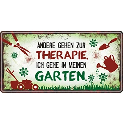 Abbildung von AV Andrea Verlag Blechschild Andere gehen zur Therapie ich gehe in Meinen Garten aus rostfreiem Aluminium Metallschild Schild mit lustigem Spruch für den Vintage Retro Look