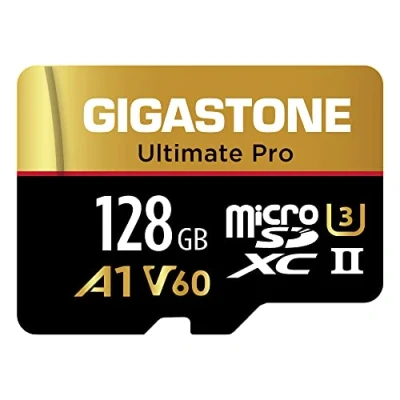 Abbildung von [5 Jahre kostenlose Datenwiederherstellung] Gigastone 128GB Micro SD Karte, Ultimate Pro, MicroSDXC Speicherkarte für Kamera, R/W bis zu 280/100MB/s, UHS II U3 A1 V60 C10, mit Adapter