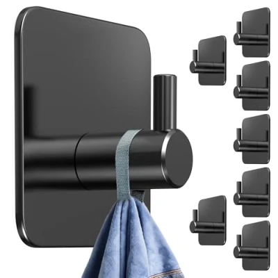 Abbildung von 4smile Handtuchhalter ohne Bohren, 8er Set Schwarze Edelstahl Klebehaken als Handtuchhaken, wasserdichte Haken selbstklebend Rostfreie Badezimmer Handtuchhalter, für Bad und Küche