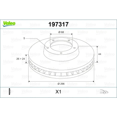 Abbildung von VALEO 197317 Bremsscheibe Vorderachse 296 26 5 Belüftet NISSAN: Qashqai / Qashqai+2 I, Juke, 2
