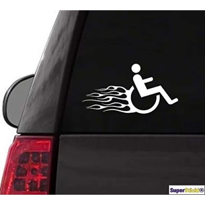 Abbildung von SUPERSTICKI Rasender Rollie Rollstuhl Rollstuhlfahrer Flammen 20cm Aufkleber Sticker Decal aus Hochleistungsfolie Autoaufkleber Tuningaufkleber Racingaufkleber Rennaufkleber von H