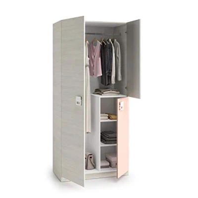 Abbildung von FORES HABITAT Kleiderschrank in Alpen Weiß / Grau Rosa 90x200x52 (BxHxT)