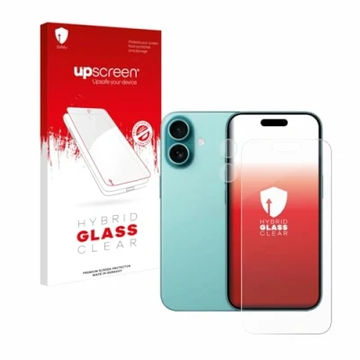Abbildung von upscreen Schutzglas für Apple iPhone 16 (Display+Kamera) Schutzfolie, Glas Folie [Klar, 9H Panzerschutz, Anti Fingerprint]