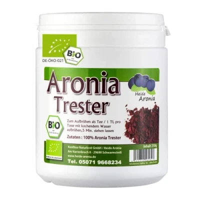 Abbildung von Heide Aronia Bio Trester Tee 250g I Schale als oder Pulver Ohne Zusatz von Aromen Reich an natürlichem OPC Aroniabeeren aus deutscher Ernte Premium Qualität