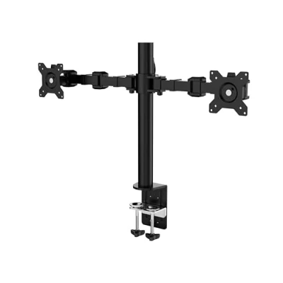 Abbildung von Amazon Basics Monitor Halterung/Tragarm für 2 Monitore, mit einstellbarer Höhe, Bildschirmneigung und Kabelorganizer, 360 Grad Drehung,Stahl, Schwarz, 33 bis 76 cm