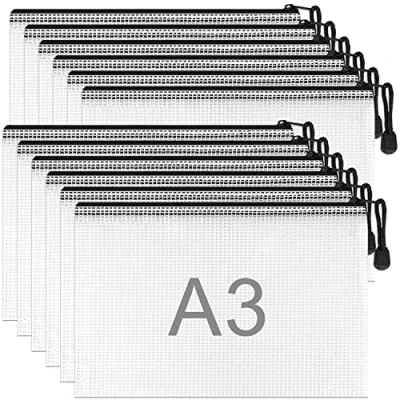 Abbildung von Umriox 12 Stück Dokumententasche A3, schwarze wasserdichte Dokumententasche, A3 Dokumentenmappe mit Reissverschluss, Zipper Kunststoff für Bürobedarf, Dokumente, Papier,Reisen
