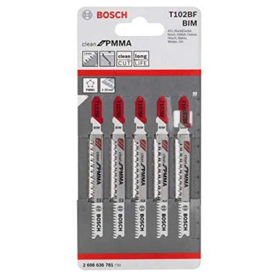 Abbildung von Bosch 5x PRO Plastics PMMA clean T102BF Stichsägeblatt (für Kunststoff, Länge 92 mm, Professional Zubehör Stichsäge)