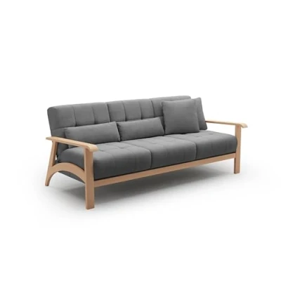 Abbildung von Cavadore 3er Sofa Billan / 3 Sitzer Couch im skandinavischen Design mit massivem Holzgestell in Buche 199 x 88 106 Flachgewebe, Grau