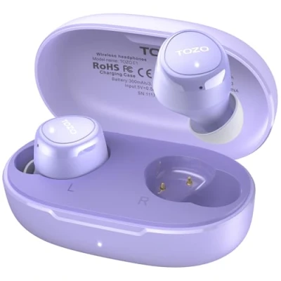 Abbildung von TOZO E1 Kopfhörer kabellos Bluetooth 5,3 Kopfhörer, In Ear mit APP, 30 Std Premium Sound, IPX6 Wasserdicht, 2 ENC Mikrofone klare Anrufe Noise Cancelling Lila