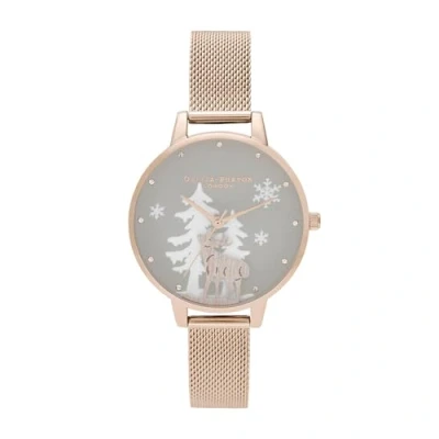 Abbildung von Olivia Burton Analog Quarzuhr für Damen mit Roségoldfarbenes Edelstahlarmband OB16AW01