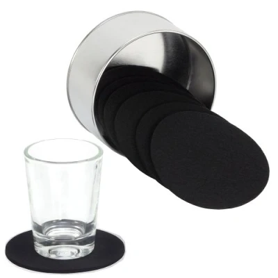 Abbildung von OFFORM DESIGN Wollfilzuntersetzer l Filzuntersetzer schwarz Ø 100 mm 10 Stück in Metalldose Nr.1567