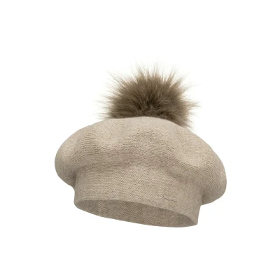 Abbildung von VIVISENCE Winter Baskenmütze Mit Bommel Für Damen Klassischem Herbst Frauen Mütze Schnitt Warmem Garn Wollezusatz Eleganter Wintermütze Ideal Kalte Wintertage Modell 7035, Beige,Einheitsgröße