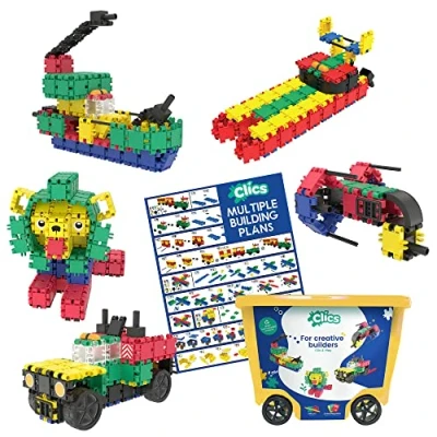 Abbildung von Clics Konstruktionsspielzeug für Kinder ab 3 Jahre, kreatives Lernspielzeug im 560 Teile Set, Bausteine Mädchen und Jungen, Montessori STEM Spielzeug, Langlebige Spielzeug aus recyceltem Material