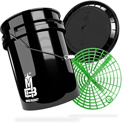 Abbildung von MAGIC BUCKET Auto Handwäsche Bundle Wascheimer Mit passendem Eimer Deckel 5 US GALLONEN ca. 20 Liter Grit Guard Eimereinsatz Schmutzsieb Waschset Schwarz/Grün