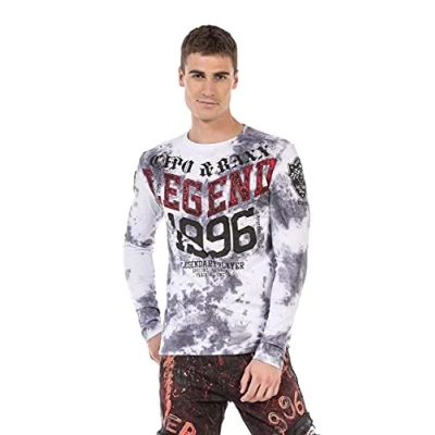 Abbildung von Cipo &amp; Baxx Herren Langarmshirt Print Longsleeve Rundhals Sweater CL522 Weiß L
