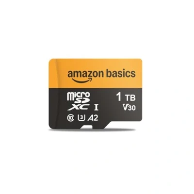 Abbildung von Amazon Basics microSD Karte mit Lese Adapter, 1 TB, schnelle Geschwindigkeit bis zu 200 MB/s, Schwarz, Stück