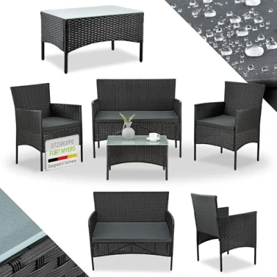 Abbildung von Juskys Gartenlounge Set Fort Myers, wetterfeste Polyrattan Sitzgruppe für 4 Personen