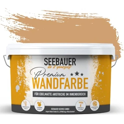 Abbildung von SEEBAUER diy Wandfarbe Orange 5L für Innen (No. 524 Peanut Butter) Edelmatte Innenfarbe Braun Orangetöne sehr hohe Deckkraft Matt, Abwaschbar und Tropffrei
