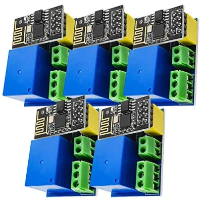 Abbildung von AZDelivery 5 x ESP8266 01S ESP WLAN WiFi Modul 5V mit Relais Adapter (Nachfolgermodell zum ESP01) kompatibel Arduino inklusive E Book!