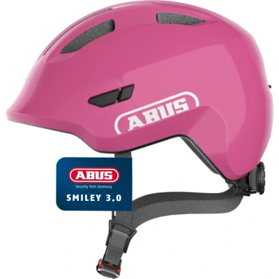 Abbildung von ABUS Kinderhelm Smiley 3.0 Fahrradhelm mit tiefer Passform, kindergerechten Designs &amp; Platz für einen Zopf Mädchen und Jungs Pink Glänzend, Größe M
