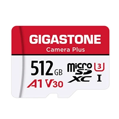 Abbildung von Gigastone Kamera Plus 512GB MicroSDXC Speicherkarte + SD Adapter, für Action Drohne und Tablet, Lesegeschwindigkeit bis zu 100MB/s, Full HD Videoaufnahme, A1 U3 Klasse 10 Micro Karte UHS I
