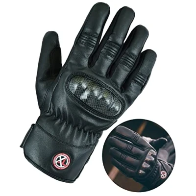 Abbildung von Texpeed Motorradhandschuhe Herren Leder Wasserdicht Biker Moped Gepanzert Knöchelschutz Für Sommer oder Winter Schwarz Kurzer Stil L