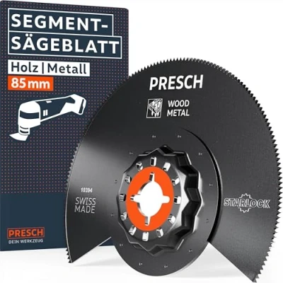 Abbildung von Presch Segmentsägeblatt Holz &amp; Metall 85mm Starlock Sägeblatt für werkzeuglosen Wechsel Saubere, exakte Schnitte dank robuster BI Zähne Präzises Multitool Sägeblatt, Zubehör