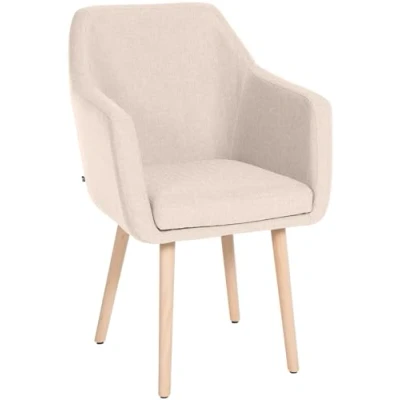 Abbildung von CLP Esszimmerstuhl Utrecht Mit Stoffbezug I Polsterstuhl Robustem Holzgestell Retrostuhl Bodenschonern I, Farbe:beige, Gestell Farbe:Natur