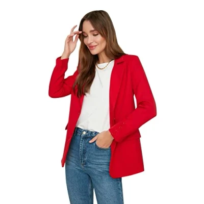 Abbildung von TRENDYOL Damen Mit Blazer Jacket With Red Button, Red,, Rot, 40 EU