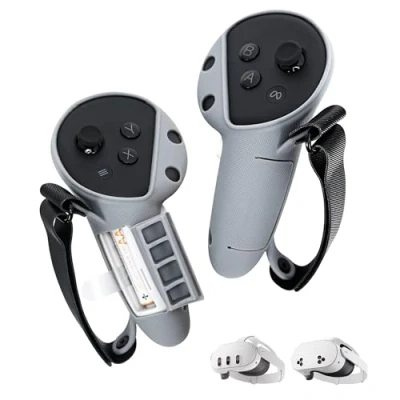 Abbildung von TRANSNOVO Controller Griffabdeckung Kompatibel mit Meta Quest 3S/Quest 3 Zubehör, Verstellbare Knöchelriemen aus Silikon Aktivem Design, Einfachem Batteriezugriff und Austauschfunktion