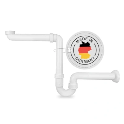 Abbildung von AQUADE Raumsparsiphon Küche 1 1/4 Zoll x 40 mm mit Waargerechtem Abgang Waschtisch Siphon Kunststoff Weiß Platzsparender Geruchsverschluss für Bad Waschbecken Sanitäranlagen