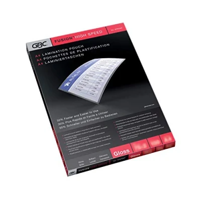 Abbildung von GBC HighSpeed Laminierfolien A4 100 mic, Für bis zu 30 % schnelleres Laminieren, Robuste Laminiertaschen im 100er Pack, Glänzend, Transparent, 3747525